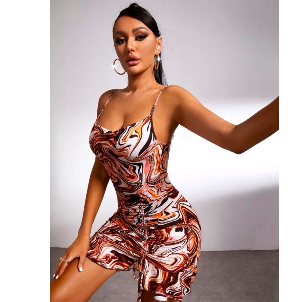 Marble Print Drawstring Dress